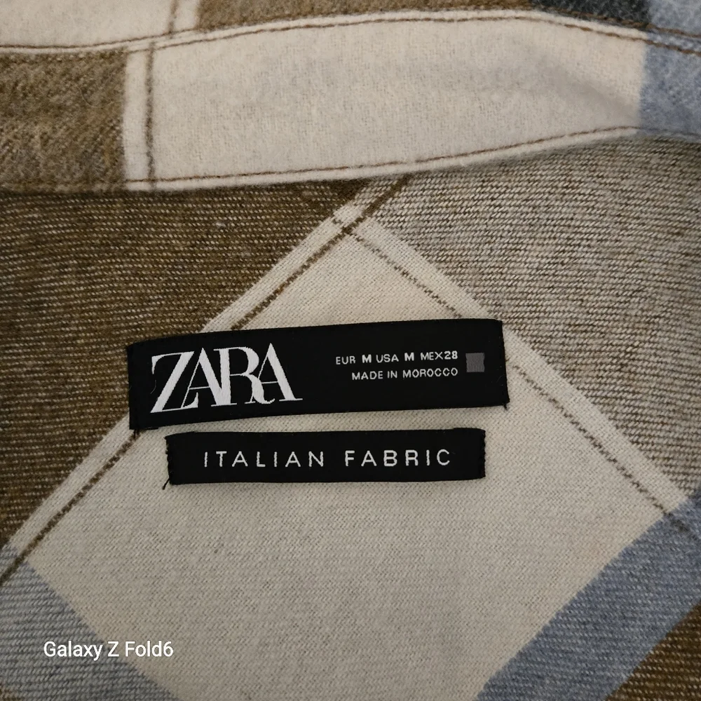 Zara Italian Fabric Wool Blend Plaid Shacket Brown Blue‎ — Men’s Medium Layering